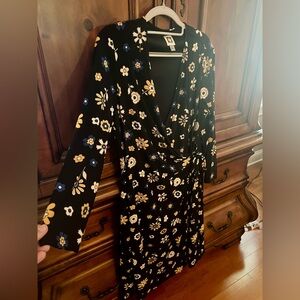 Floral Wrap Dress - Black and Yellow